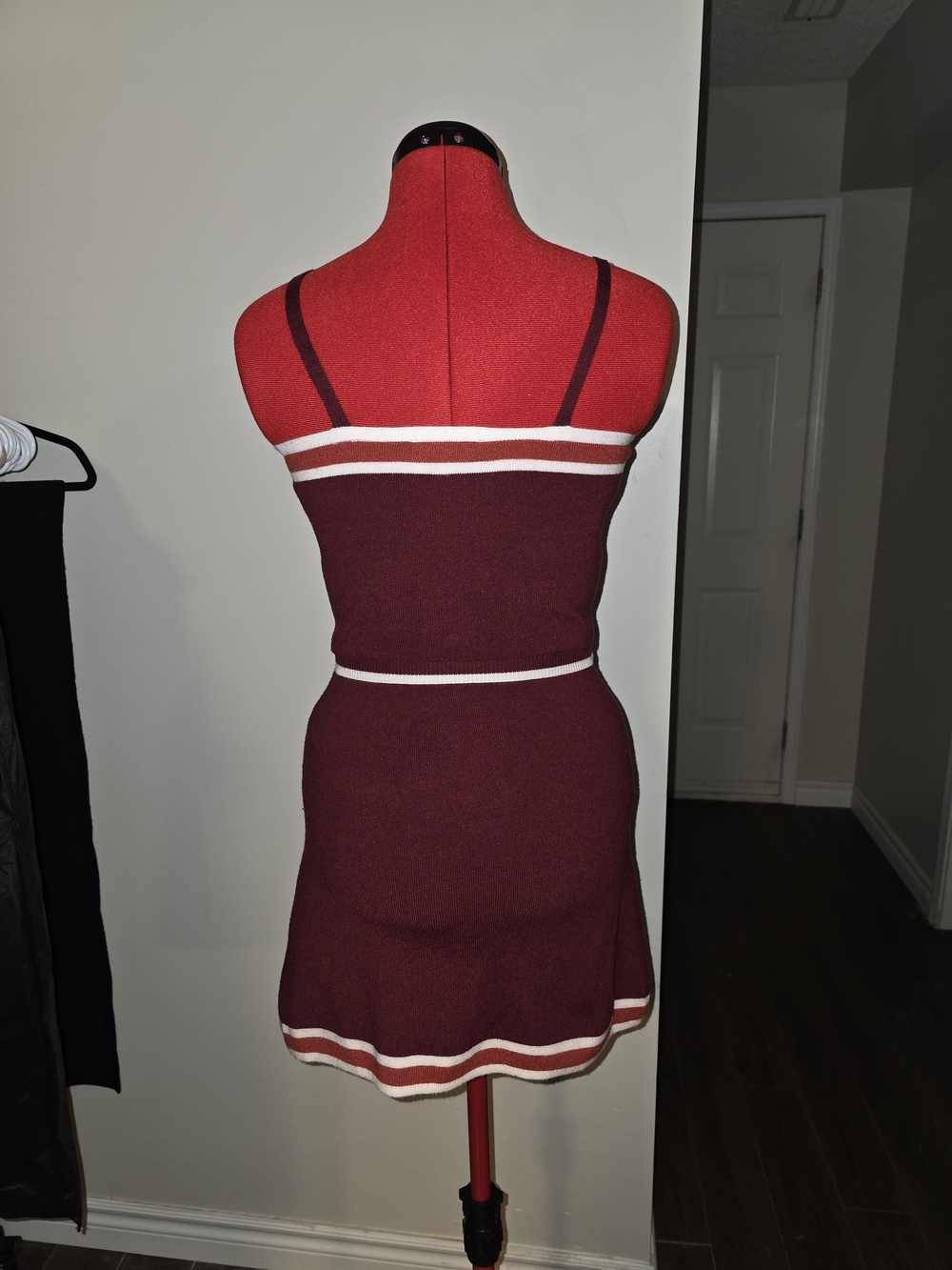 Freshman Red and White Striped Button-Front Crop Tank And Skirt Outfit - Picture 3 of 5